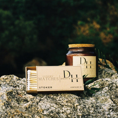 Tasmanian luxury matches and candle on a rock 