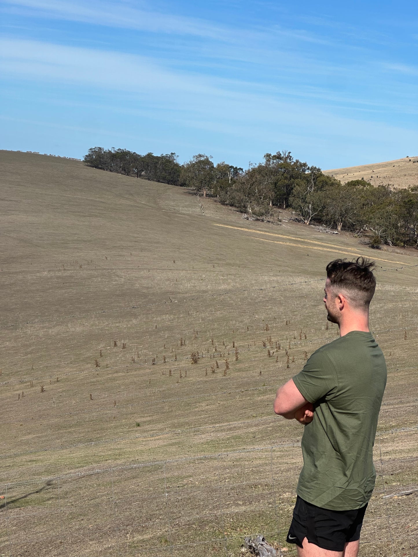 olive t shirt country coastal Tasmania landscape